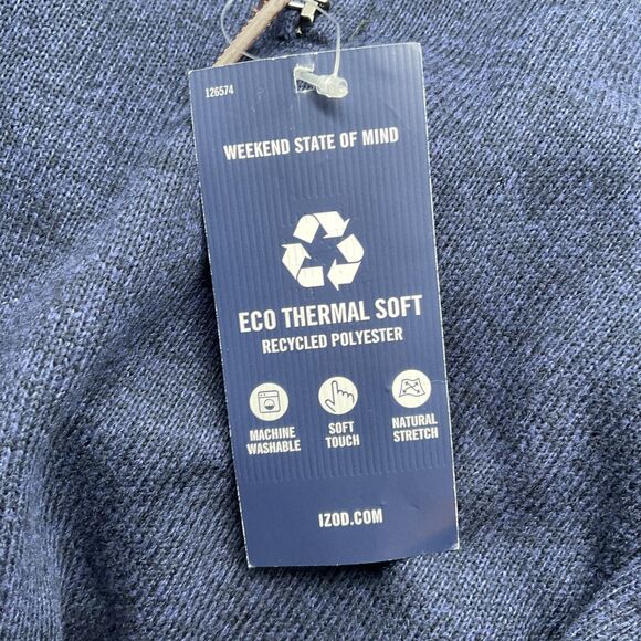 Izod Men's Thermasoft Quarter Zip Fleece Sweater Large Navy Blazer - Picture 7 of 10